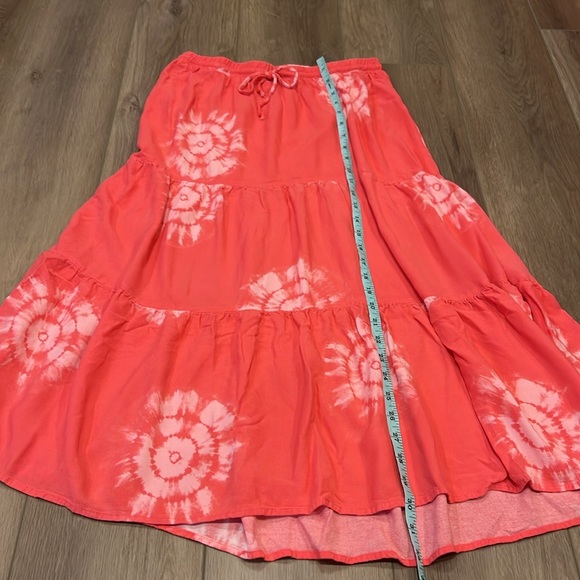 Knox Rose Boho Skirt Pink Design Size Small Elastic Waistline w/Tie Tiered - Picture 6 of 12